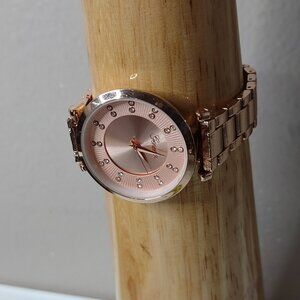 7 Inch Rose Gold Tone Geneva Watch With Pink Dial